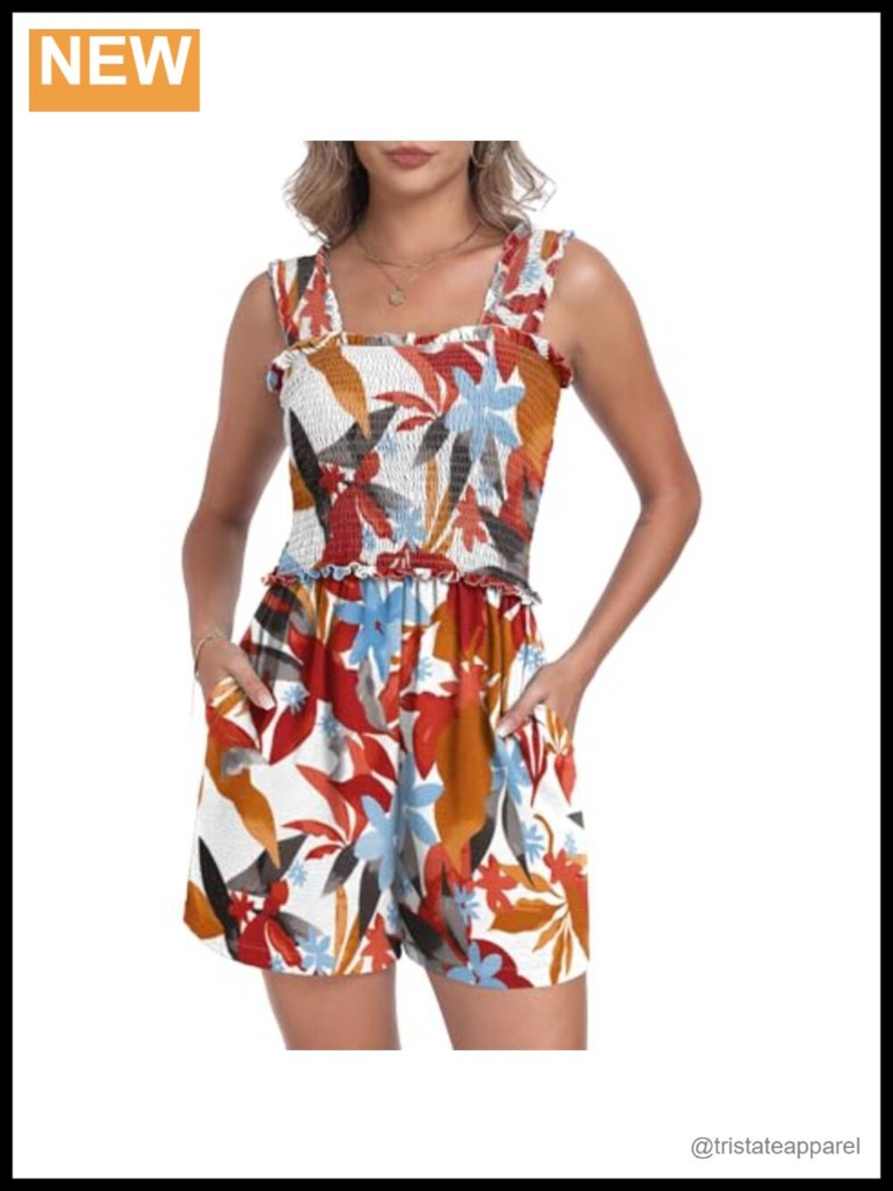 Women's Smocked Sleeveless Romper Wide Leg Shorts Pockets Casual Vacation